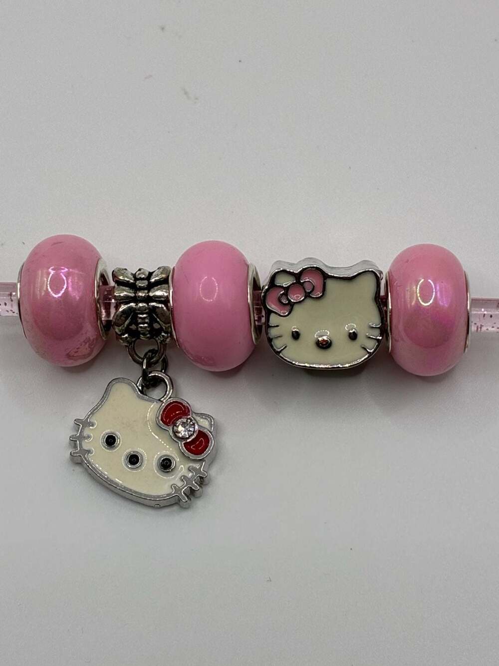 Sanrio Hello Kitty Pink European Charm Bracelet Beads and Dangle Charm